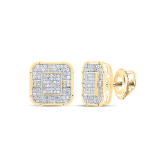 Yellow-Tone Sterling 1/2 CTW-Natural Diamond Gift Cushion Stud Earring 3.88 Gram