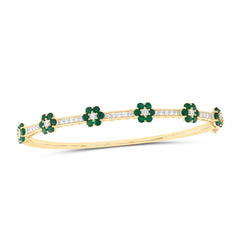 14K Yellow Gold 3/4 CTW-Natural Diamond 1 3/4 CTW-Rd-Em Natural Gemstone Flower Bangle (62X53) 9.44 Gram