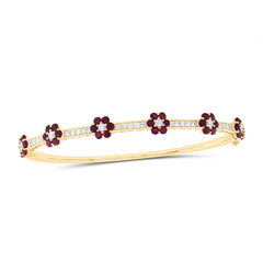 14K Yellow Gold 3/4 CTW-Natural Diamond 1 7/8 CTW-Rd-Ru Natural Gemstone Flower Bangle (62X53) 9.61 Gram