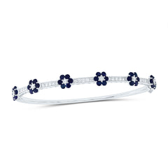 14K White Gold 3/4 CTW-Natural Diamond 1 3/4 CTW-Rd-Bs Natural Gemstone Flower Bangle (62X53) 10.03 Gram