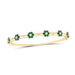 14K Yellow Gold 3/8 CTW-Natural Diamond 1 5/8 CTW-Rd-Em Natural Gemstone Flower Bangle (62X53) 11.91 Gram