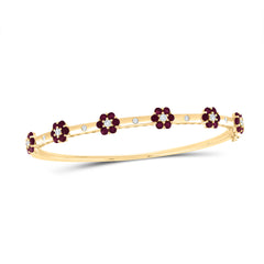 14K Yellow Gold 3/8 CTW-Natural Diamond 1 3/4 CTW-Rd-Ru Natural Gemstone Flower Bangle (62X53) 11.38 Gram