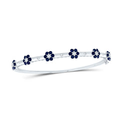 14K White Gold 3/8 CTW-Natural Diamond 1 3/4 CTW-Rd-Bs Natural Gemstone Flower Bangle (62X53) 11.25 Gram