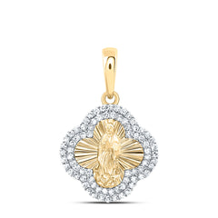 14K Yellow Gold 1/3 CTW-Natural Diamond Fashion Virgin Mother Mary Clover Pendant 1.43 Gram