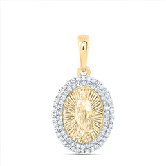 10K Yellow Gold 1/3 CTW-Natural Diamond Fashion Virgin Mother Mary Oval Pendant 1.39 Gram