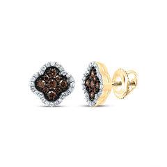 10K Yellow Gold 1/2 CTW-Natural Diamond Gift Cognac Natural Clover Stud Earring 1.85 Gram