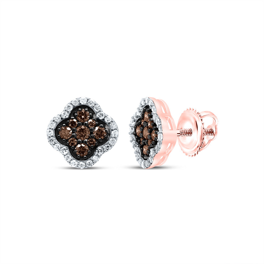14K Rose Gold 1/2 CTW-Natural Diamond Gift Cognac Natural Clover Stud Earring 2.12 Gram