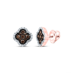 14K Rose Gold 1/2 CTW-Natural Diamond Gift Cognac Natural Clover Stud Earring 2.12 Gram