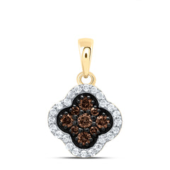 10K Yellow Gold 1/4 CTW-Natural Diamond Gift Cognac Natural Clover Pendant 0.76 Gram