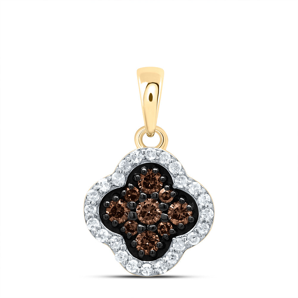 14K Yellow Gold 1/4 CTW-Natural Diamond Gift Cognac Natural Clover Pendant 0.83 Gram