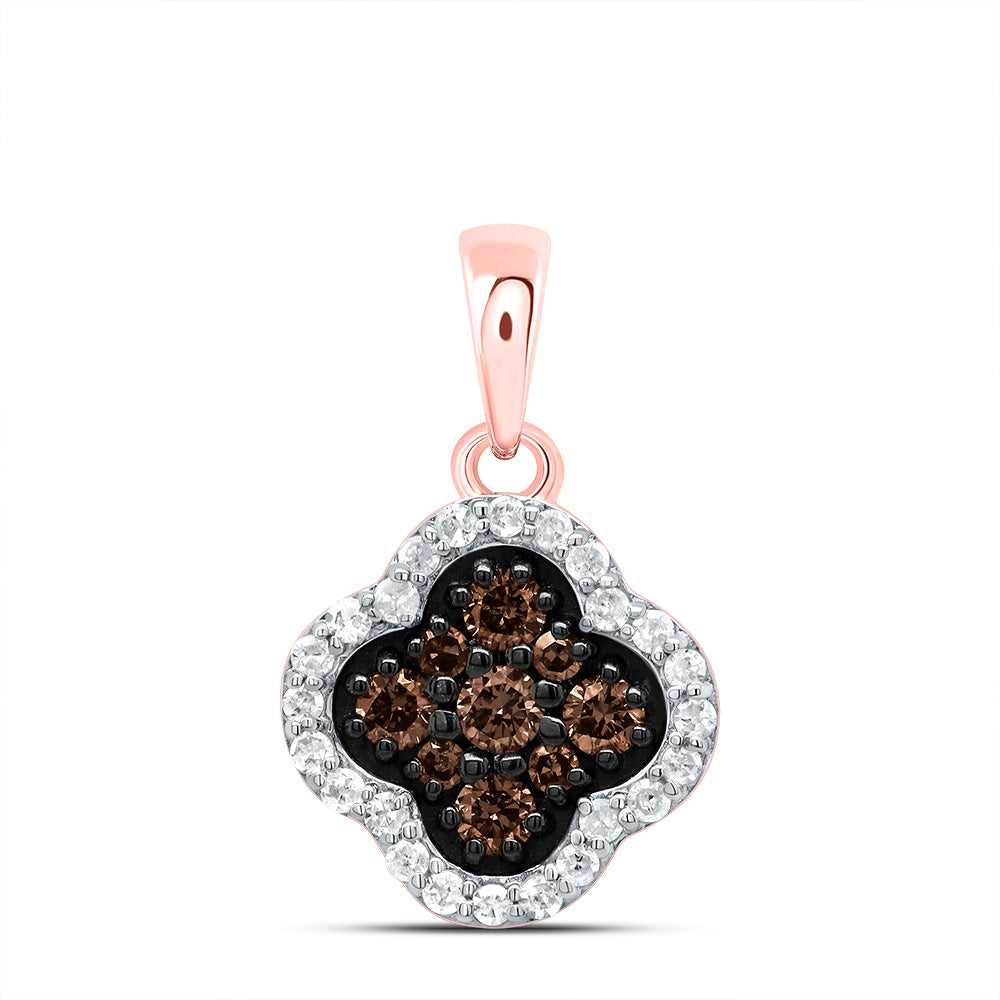 14K Rose Gold 1/4 CTW-Natural Diamond Gift Cognac Natural Clover Pendant 0.76 Gram