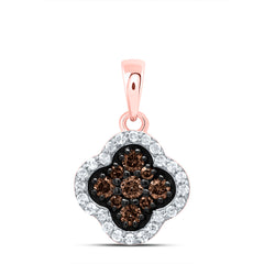 14K Rose Gold 1/4 CTW-Natural Diamond Gift Cognac Natural Clover Pendant 0.76 Gram