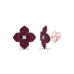 14K Rose Gold 0.03 CTW-Natural Diamond 3/8 CTW-Rd-Ru Nat-Gem Flower Stud Earring 2.27 Gram