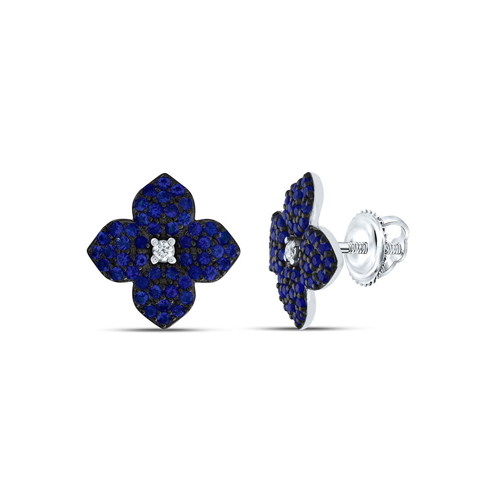 14K White Gold 0.03 CTW-Natural Diamond 1/2 CTW-Rd-Bs Nat-Gem Flower Stud Earring 2.25 Gram