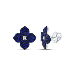 14K White Gold 0.03 CTW-Natural Diamond 1/2 CTW-Rd-Bs Nat-Gem Flower Stud Earring 2.25 Gram