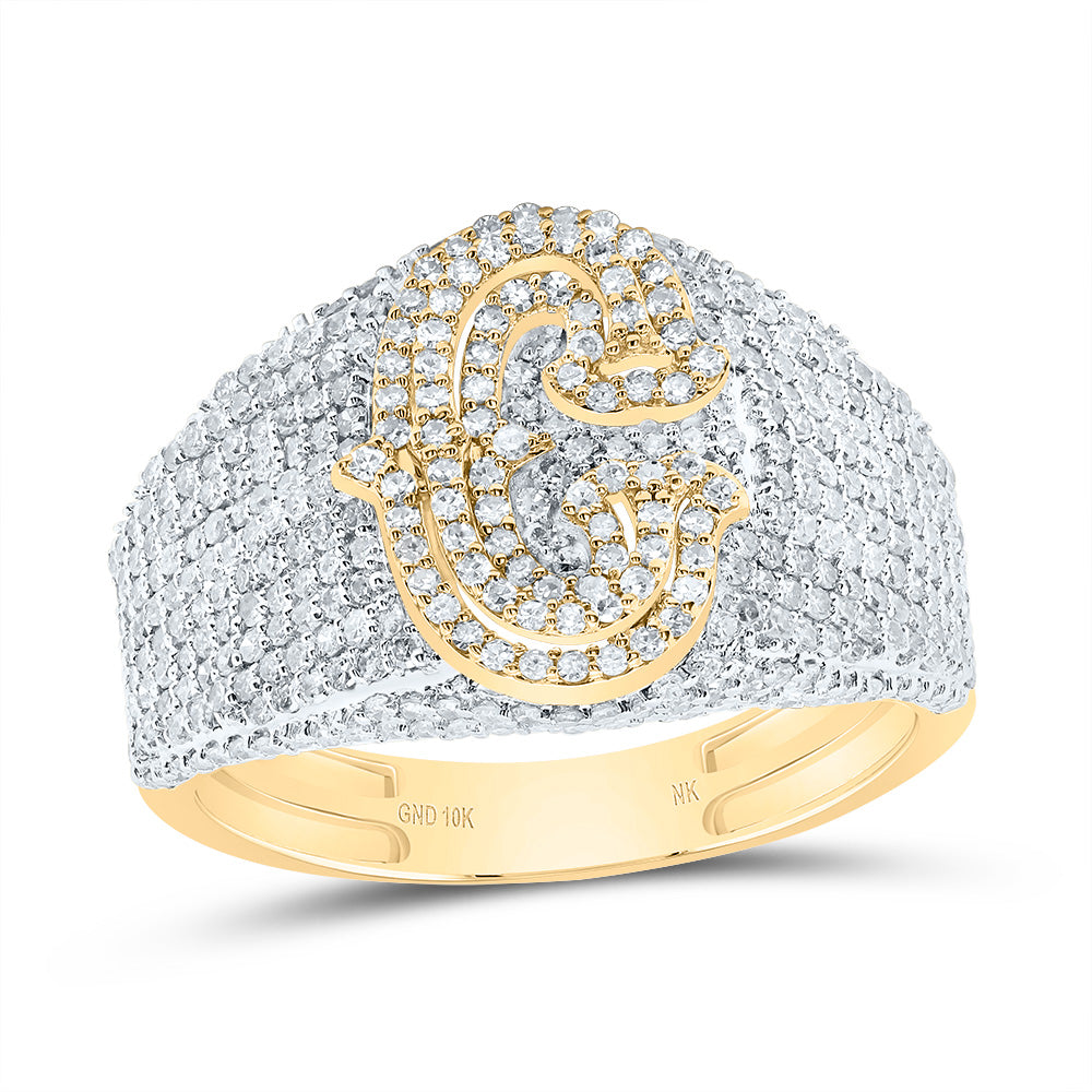 10K Yellow Gold 1 1/2 CTW-Natural Diamond Initial "C" Men'S Ring 4.90 Gram