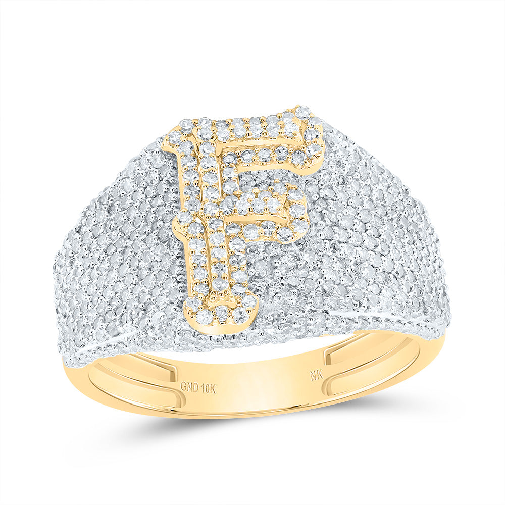 10K Yellow Gold 1 5/8 CTW-Natural Diamond Initial "F" Men'S Ring 5.13 Gram