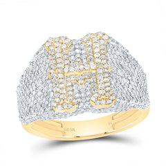 10K Yellow Gold 1 3/4 CTW-Natural Diamond Initial "H" Men'S Ring 5.20 Gram