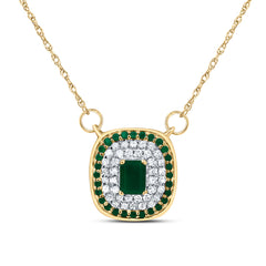 14K Yellow Gold 1/8 CTW-Natural Diamond 1/12 CTW-Rd-Em, 4X3MM-Em-Em Nat-Gem Cushion Necklace(18Inch ) 1.23 Gram