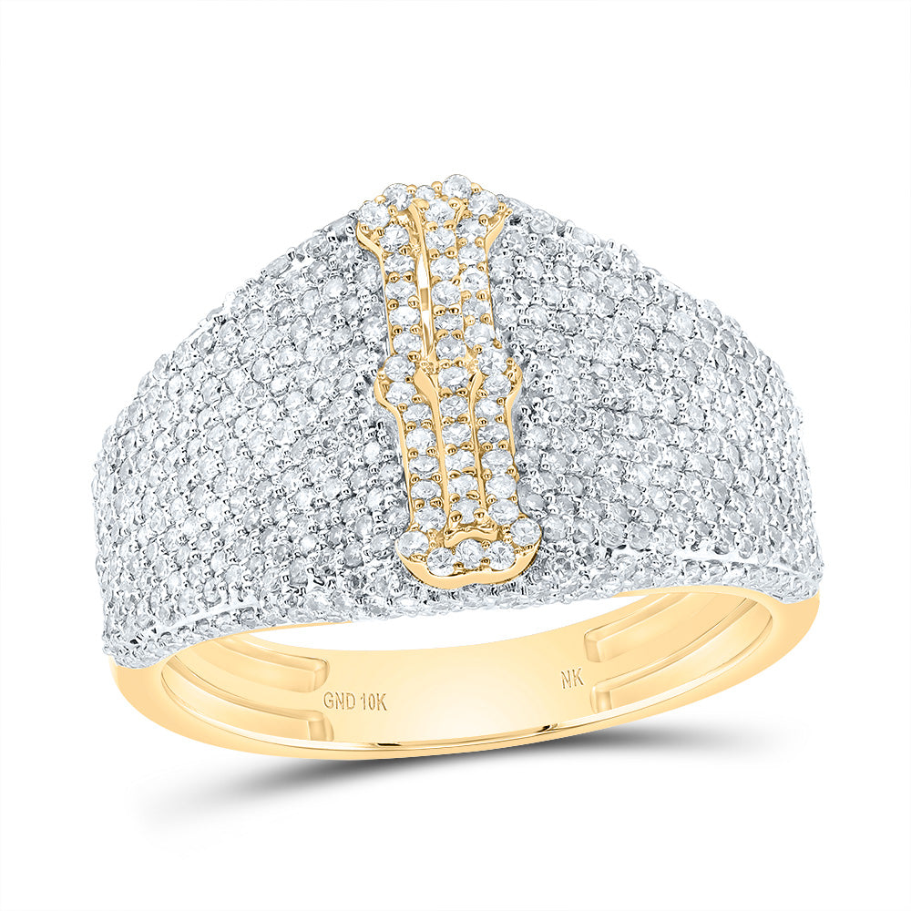 10K Yellow Gold 1 5/8 CTW-Natural Diamond Initial "I" Men'S Ring 4.11 Gram