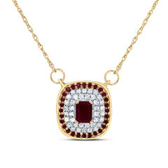 14K Yellow Gold 1/8 CTW-Natural Diamond 1/8 CTW-Rd-Ru, 4X3MM-Em-Ru Nat-Gem Cushion Necklace(18Inch ) 1.20 Gram