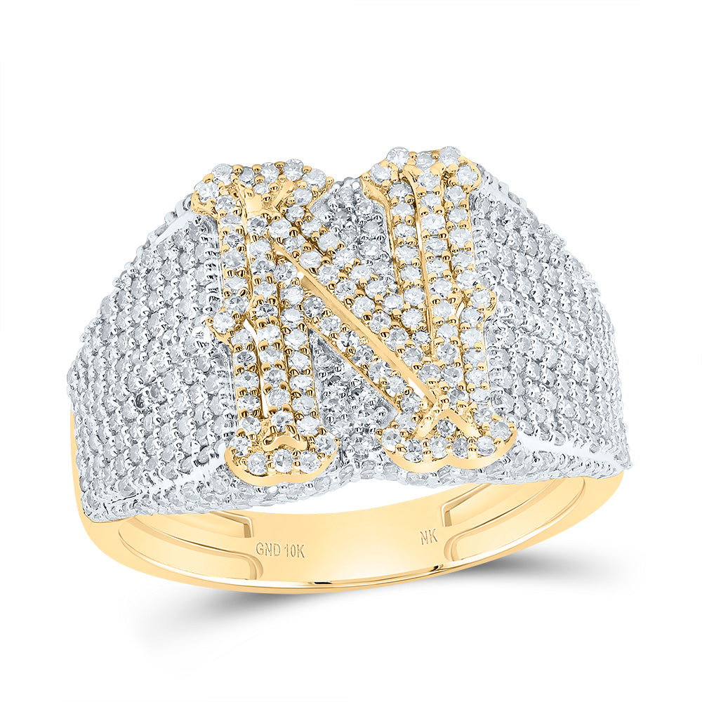 10K Yellow Gold 1 3/4 CTW-Natural Diamond Initial "N" Men'S Ring 5.51 Gram