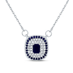 14K White Gold 1/8 CTW-Natural Diamond 1/10 CTW-Rd-Bs, 4X3MM-Em-Bs Nat-Gem Cushion Necklace(18Inch ) 1.29 Gram