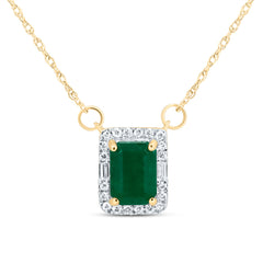 14K Yellow Gold 1/10 CTW-Natural Diamond 7X5 MM-Em-Em Nat-Gem Emerald Necklace(18Inch ) 0.71 Gram