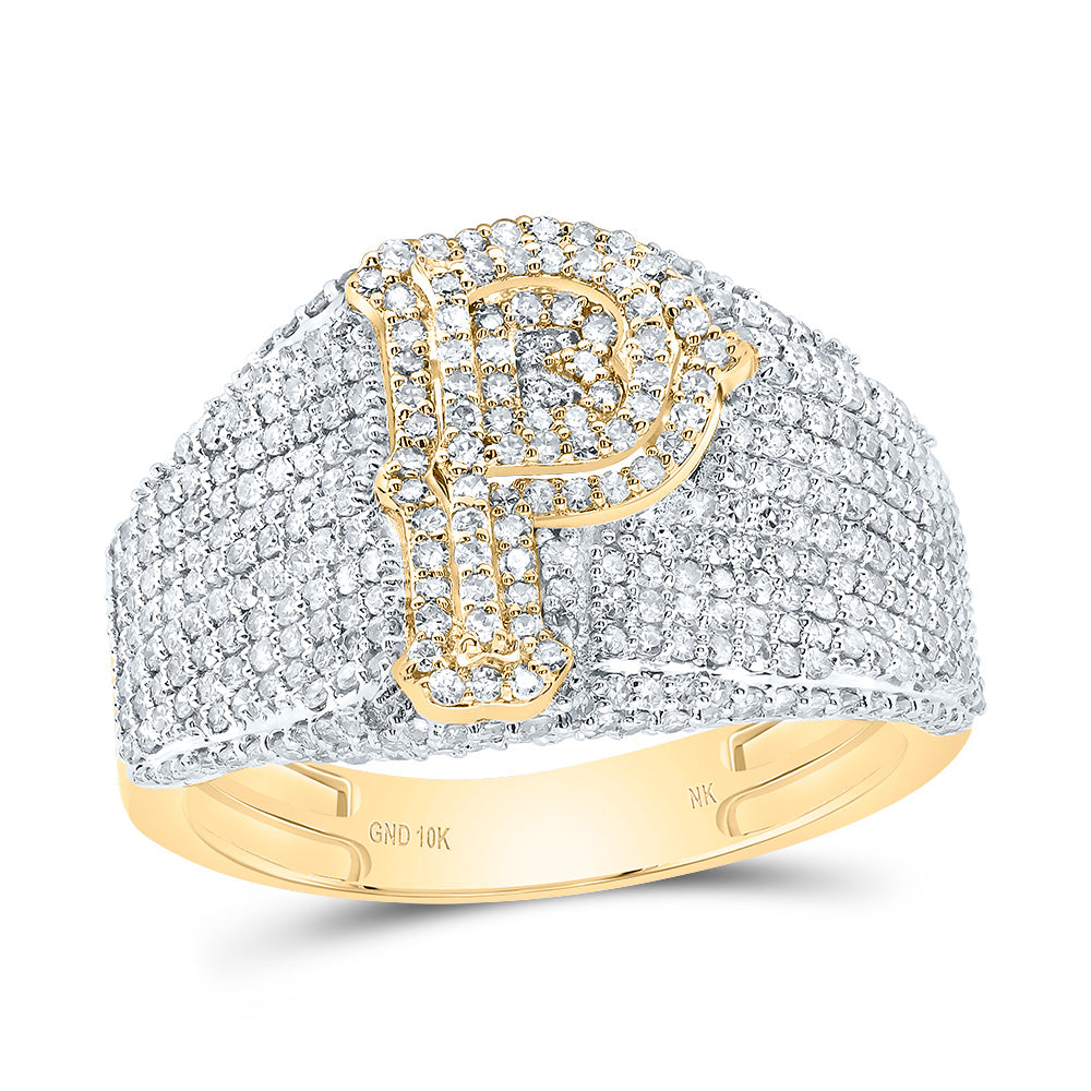 10K Yellow Gold 1 1/2 CTW-Natural Diamond Initial "P" Men'S Ring 5.10 Gram