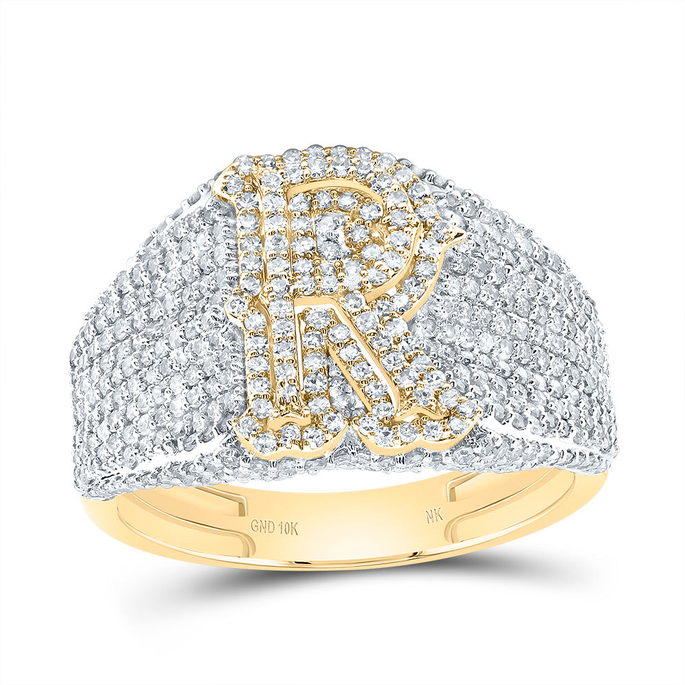 10K Yellow Gold 1 5/8 CTW-Natural Diamond Initial "R" Men'S Ring 4.86 Gram