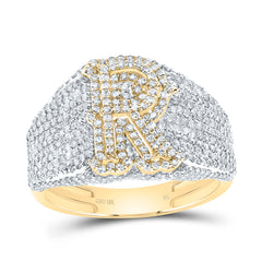 10K Yellow Gold 1 5/8 CTW-Natural Diamond Initial "R" Men'S Ring 4.86 Gram