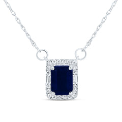 14K White Gold 1/10 CTW-Natural Diamond 7X5 MM-Em-Bs Nat-Gem Emerald Necklace(18Inch ) 0.78 Gram