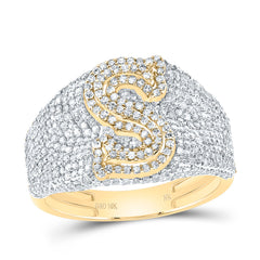 10K Yellow Gold 1 3/4 CTW-Natural Diamond Initial "S" Men'S Ring 4.62 Gram