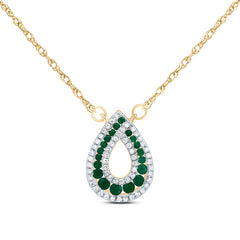 14K Yellow Gold 1/6 CTW-Natural Diamond 1/4 CTW-Rd-Em Nat-Gem Pear Necklace(18Inch ) 1.45 Gram
