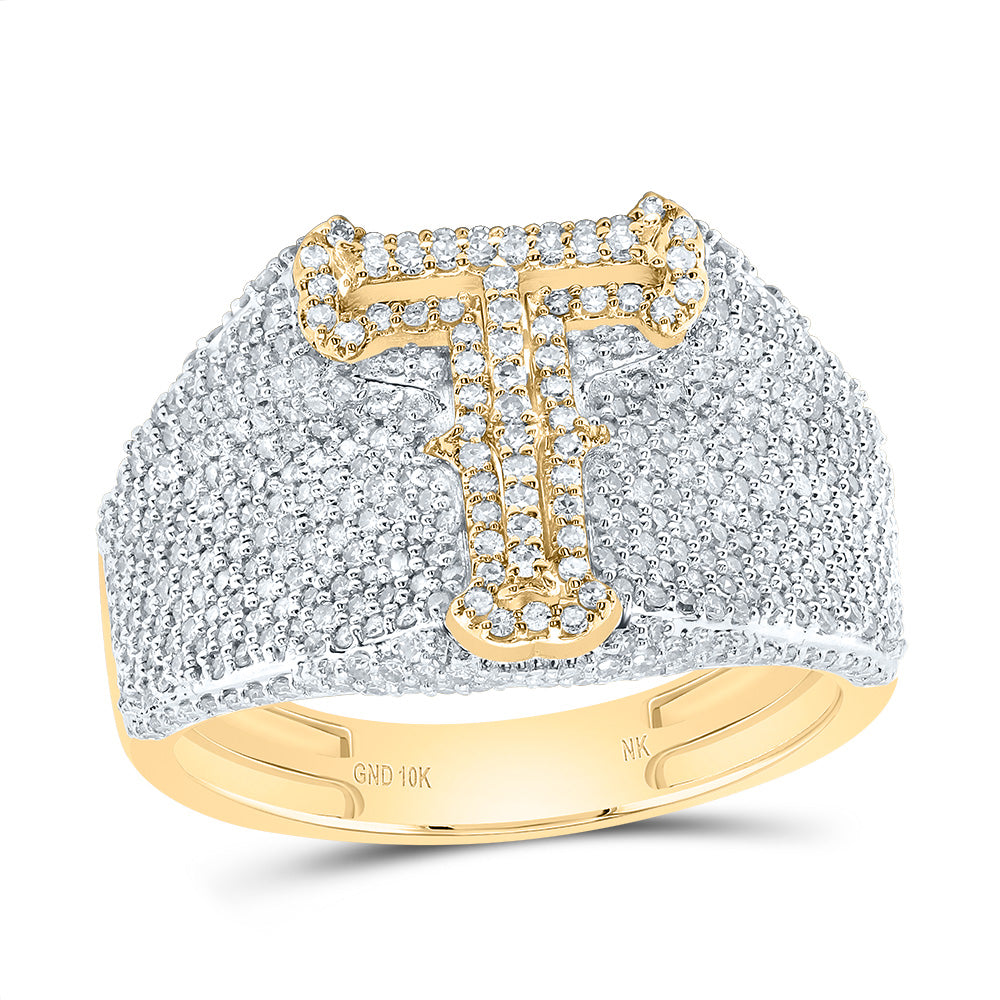 10K Yellow Gold 1 1/2 CTW-Natural Diamond Initial "T" Men'S Ring 5.23 Gram