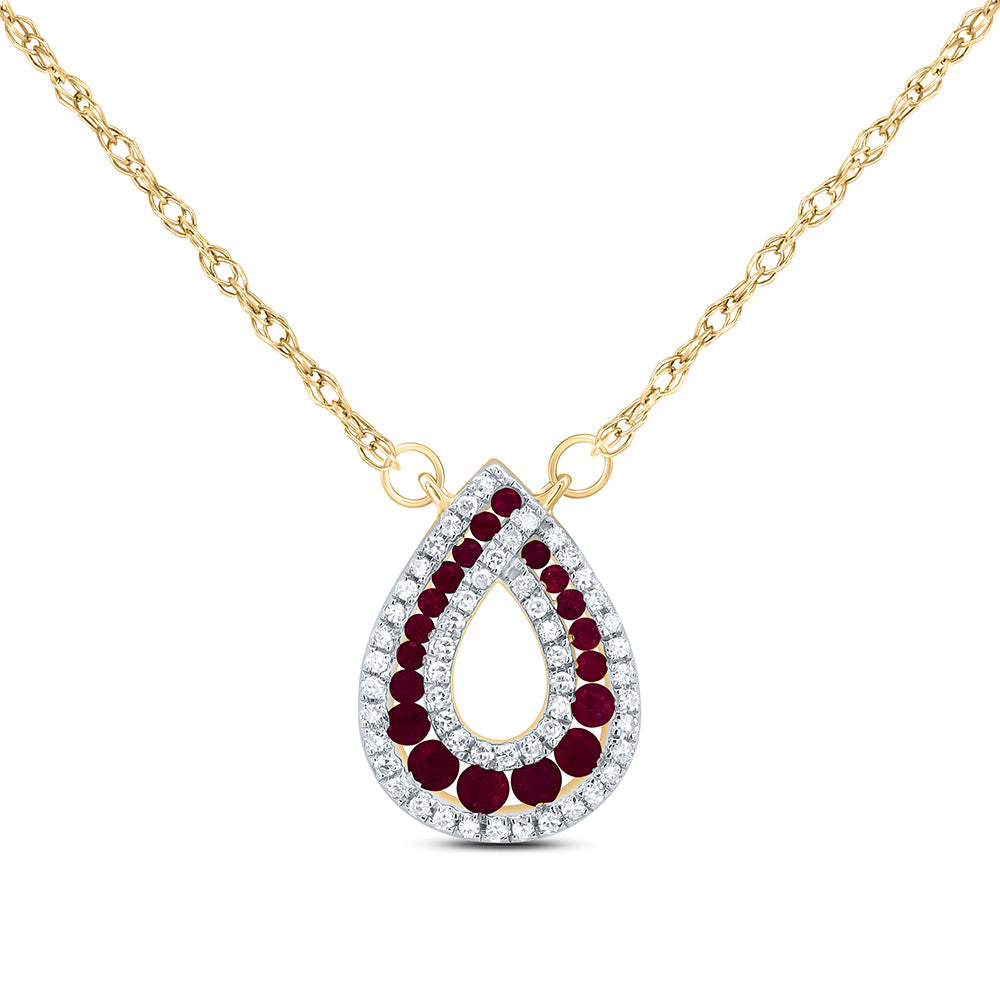 14K Yellow Gold 1/6 CTW-Natural Diamond 1/3 CTW-Rd-Ru Nat-Gem Pear Necklace(18Inch ) 1.45 Gram