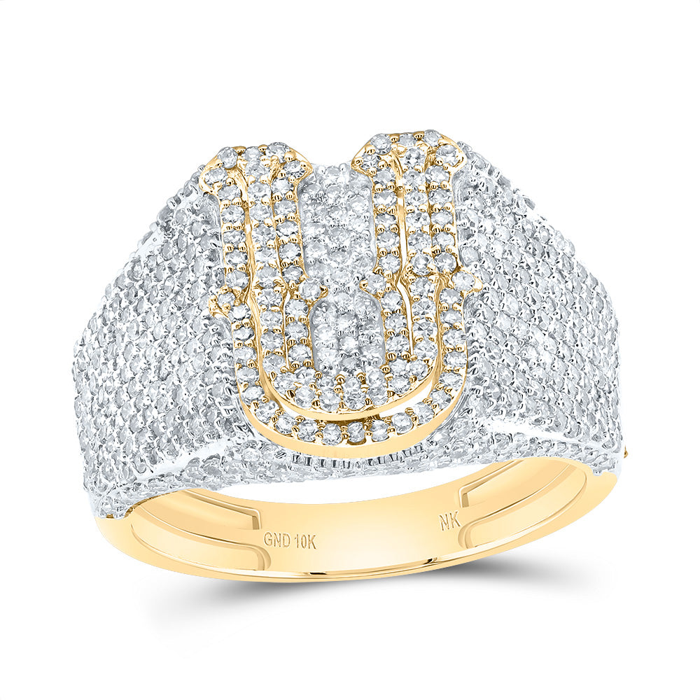 10K Yellow Gold 1 3/4 CTW-Natural Diamond Initial "U" Men'S Ring 5.09 Gram