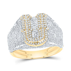 10K Yellow Gold 1 3/4 CTW-Natural Diamond Initial "U" Men'S Ring 5.09 Gram