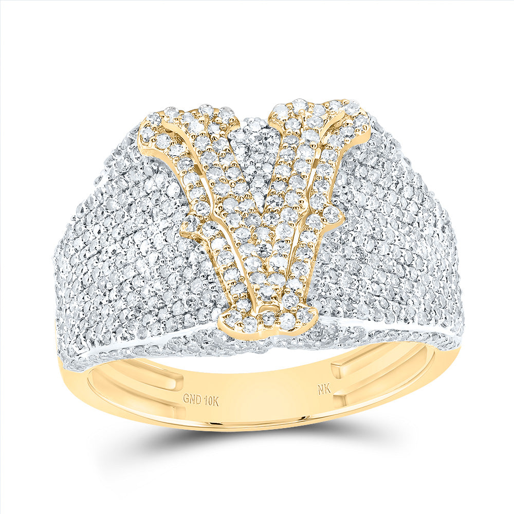 10K Yellow Gold 1 3/4 CTW-Natural Diamond Initial "V" Men'S Ring 4.83 Gram
