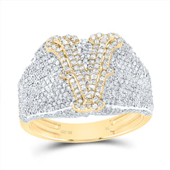 10K Yellow Gold 1 3/4 CTW-Natural Diamond Initial "V" Men'S Ring 4.83 Gram