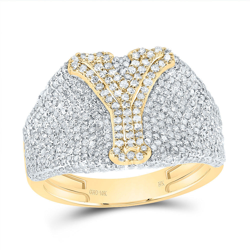 10K Yellow Gold 1 7/8 CTW-Natural Diamond Initial "Y" Men'S Ring 5.23 Gram
