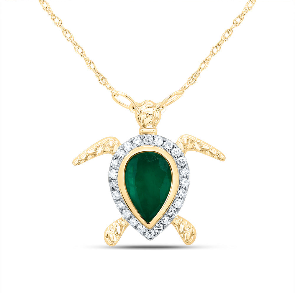14K Yellow Gold 1/10 CTW-Natural Diamond 7X5 MM-Ps-Em Nat-Gem Turtle Necklace(18Inch ) 1.00 Gram