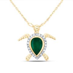 14K Yellow Gold 1/10 CTW-Natural Diamond 7X5 MM-Ps-Em Nat-Gem Turtle Necklace(18Inch ) 1.00 Gram