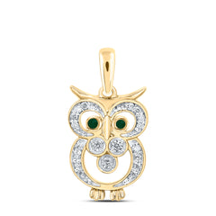 10K Yellow Gold 1/10 CTW-Natural Diamond0.02 CTWrd-Em Nat-Gem Owl Pendant 1.203 Gram