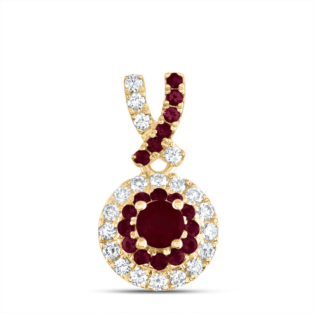 14K Yellow Gold 1/8 CTW-Natural Diamond 1/4 CTW-Rd-Ru, Natural Gemstone Round Pendant 0.68 Gram