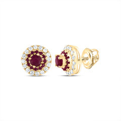 14K Yellow Gold 1/5 CTW-Natural Diamond 3/8 CTW-Rd-Ru, Natural Gemstone Round Stud Earring 1.37 Gram