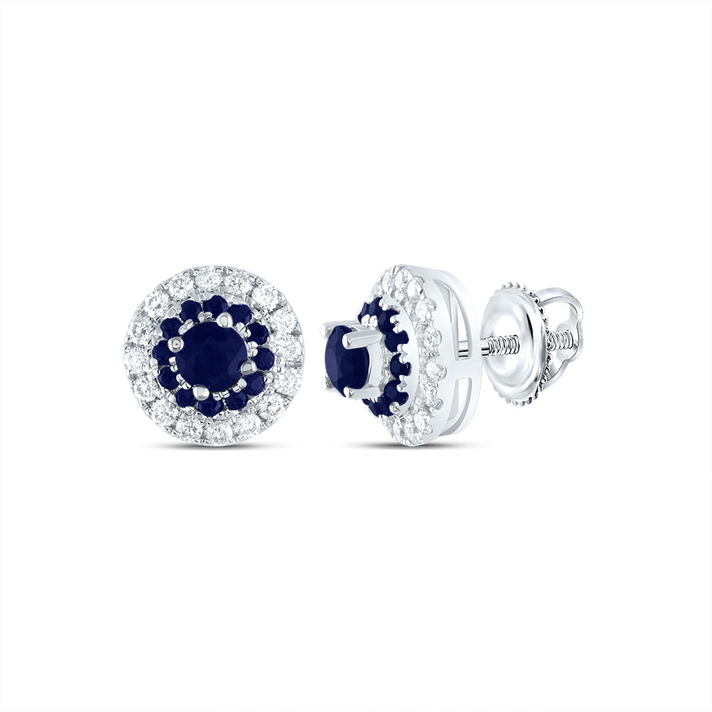 14K White Gold 1/5 CTW-Natural Diamond 1/2 CTW-Rd-Bs, Natural Gemstone Round Stud Earring 1.41 Gram