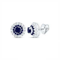 14K White Gold 1/5 CTW-Natural Diamond 1/2 CTW-Rd-Bs, Natural Gemstone Round Stud Earring 1.41 Gram