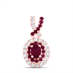 14K Rose Gold 1/8 CTW-Natural Diamond 1/10 CTW-Rd-Ru, 4X3MM-Ov-Ru, Natural Gemstone Oval Pendant 0.71 Gram