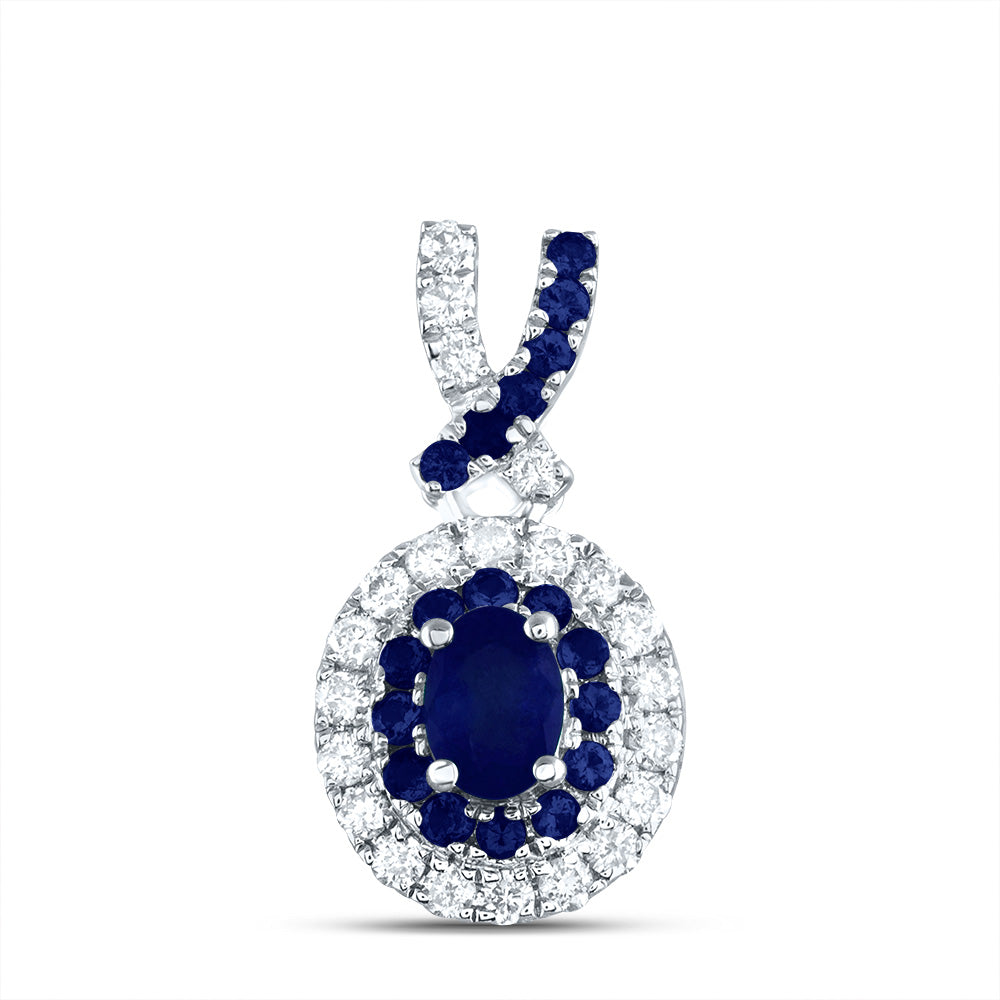 14K White Gold 1/8 CTW-Natural Diamond 1/10 CTW-Rd-Bs, 4X3MM-Ov-Bs, Natural Gemstone Oval Pendant 0.73 Gram